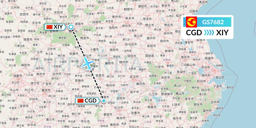 GS7682 Tianjin Airlines Flight Map: Changde to Xi'an