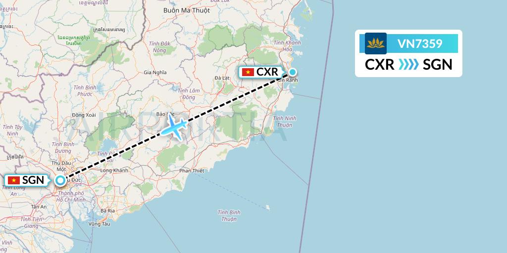 VN7359 Vietnam Airlines Flight Map: Nha Trang to Ho Chi Minh City