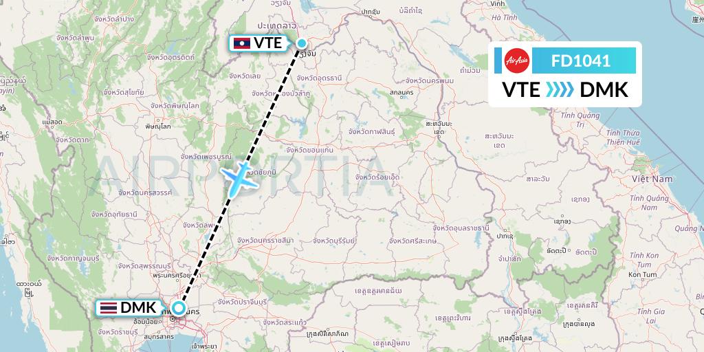 FD1041 Thai AirAsia Flight Map: Vientiane to Bangkok