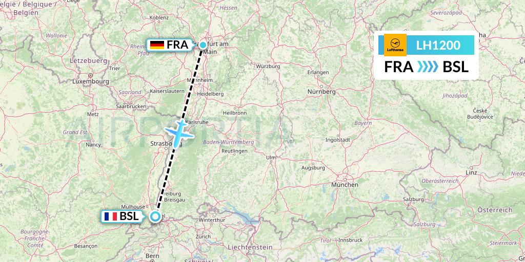 LH1200 Lufthansa Flight Map: Frankfurt to Basel