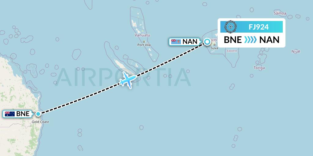 FJ924 Fiji Airways Flight Map: Brisbane to Nadi