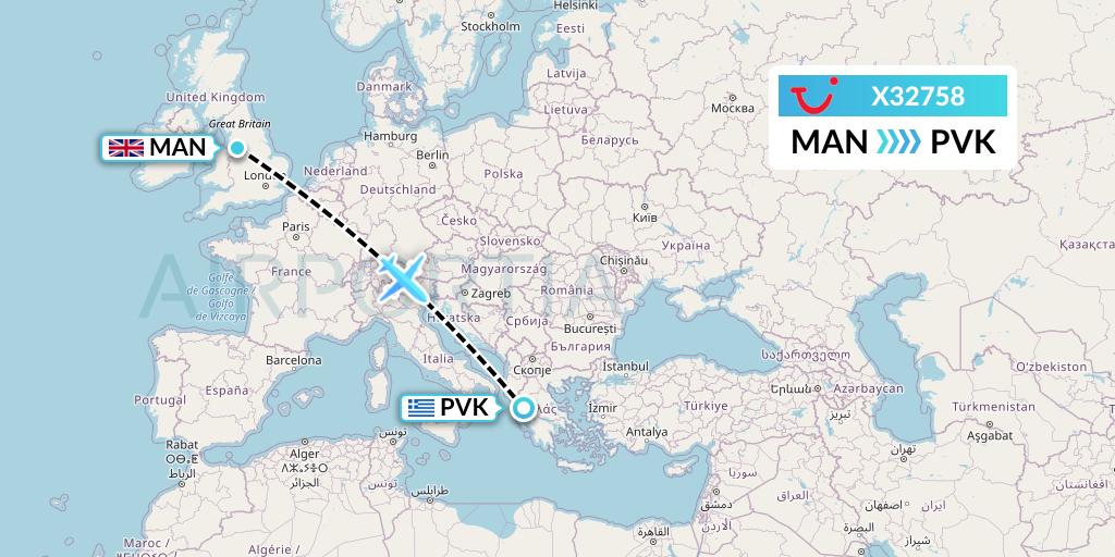 X32758 TUI fly Germany Flight Map: Manchester to Preveza
