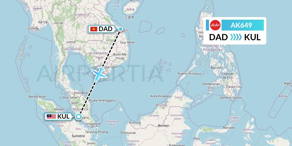 AK649 AirAsia Flight Map: Da Nang to Kuala Lumpur