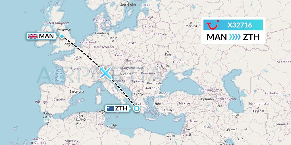 X32716 TUI fly Germany Flight Map: Manchester to Zakynthos