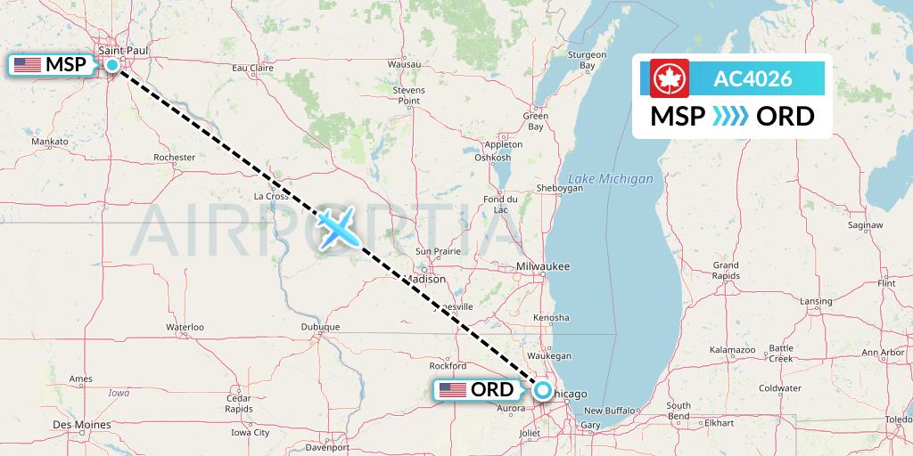 AC4026 Air Canada Flight Map: Minneapolis to Chicago
