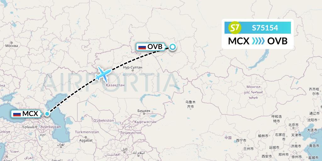 S75154 S7 Airlines Flight Map: Makhachkala to Novosibirsk