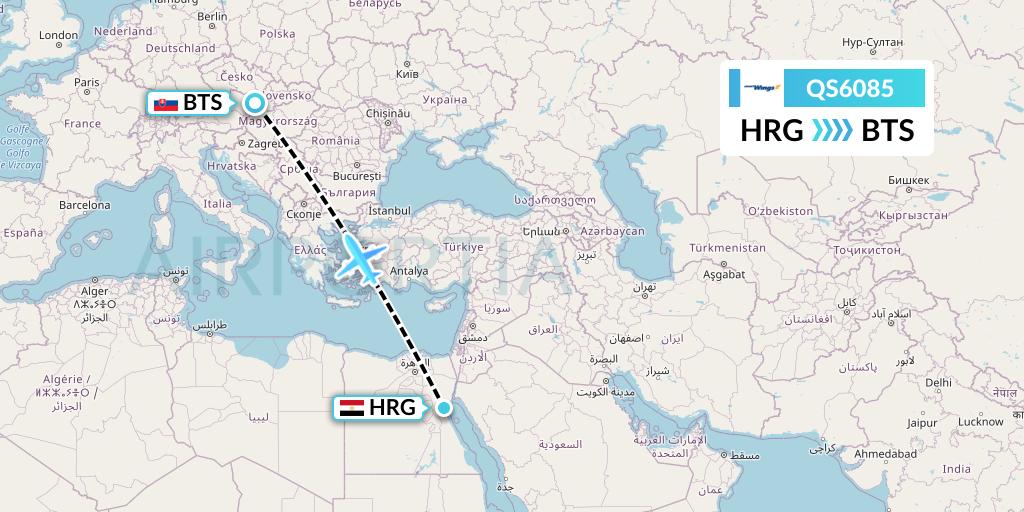 QS6085 Smartwings Flight Map: Hurghada to Bratislava