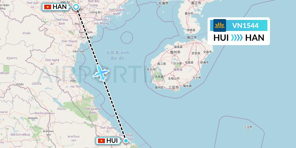 VN1544 Vietnam Airlines Flight Map: Hue to Hanoi