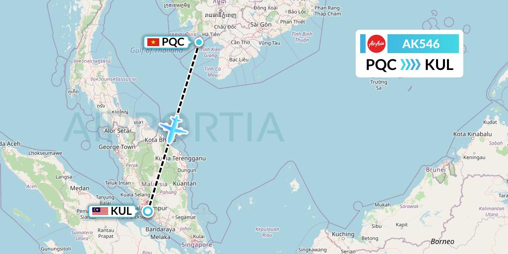AK546 AirAsia Flight Map: Phu Quoc to Kuala Lumpur