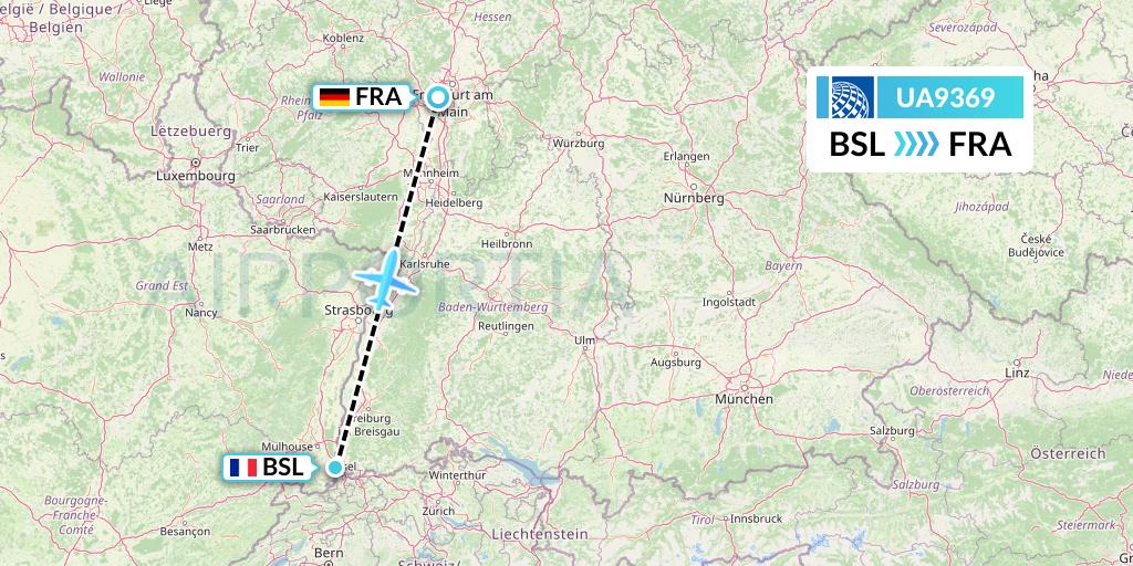 UA9369 United Airlines Flight Map: Basel to Frankfurt