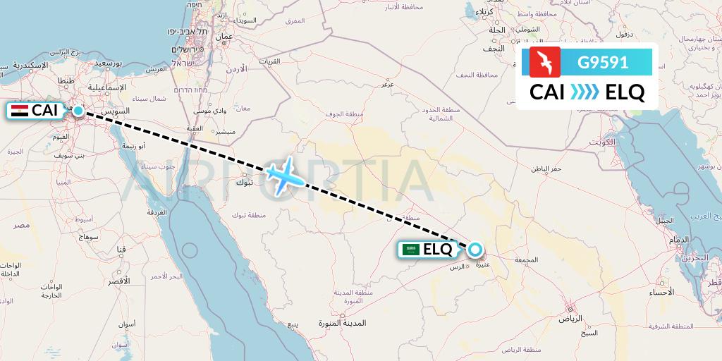 G9591 Air Arabia Flight Map: Cairo to Al-Qassim