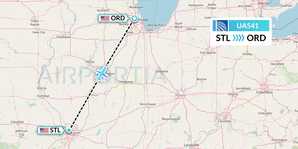 UA541 United Airlines Flight Map: St. Louis to Chicago