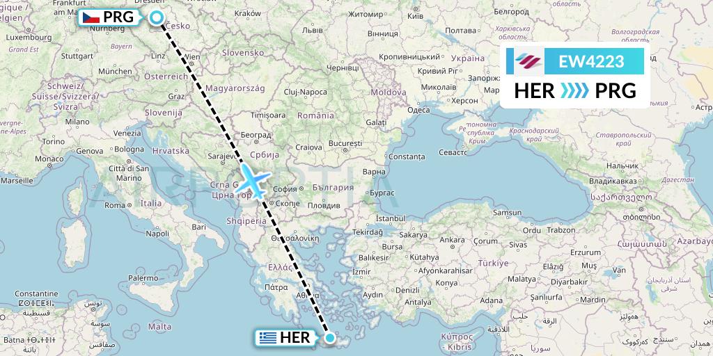 EW4223 Eurowings Flight Map: Heraklion to Prague