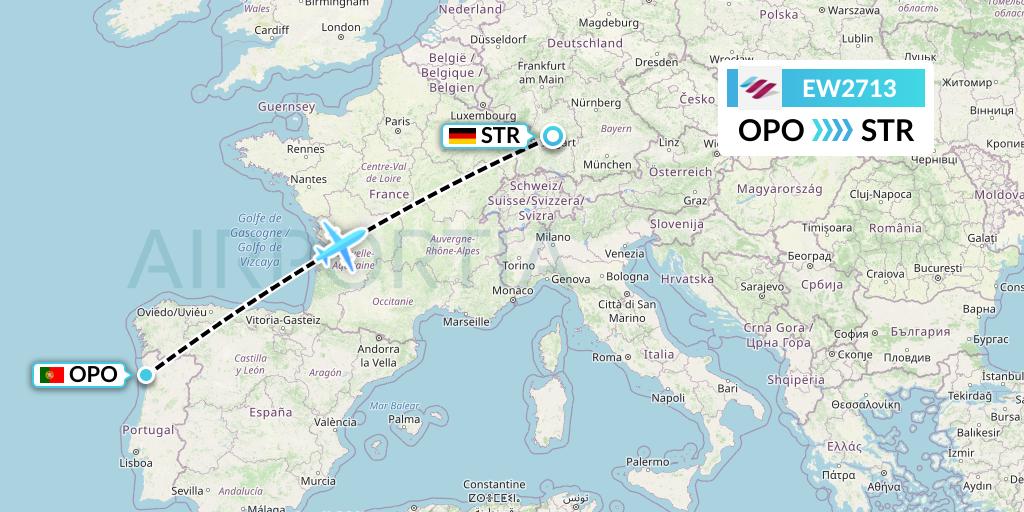 EW2713 Eurowings Flight Map: Porto to Stuttgart