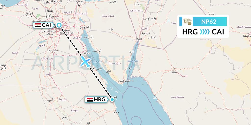 NP62 Nile Air Flight Map: Hurghada to Cairo