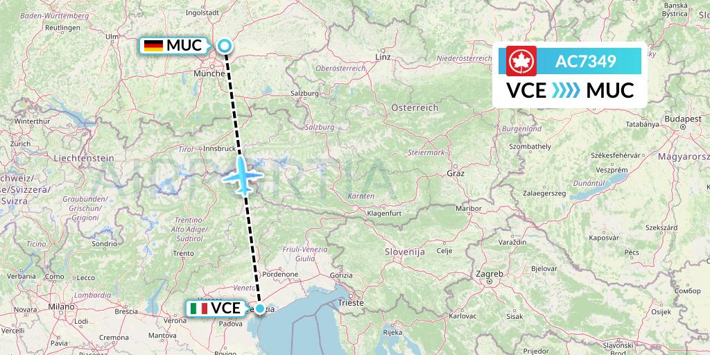 AC7349 Air Canada Flight Map: Venice to Munich