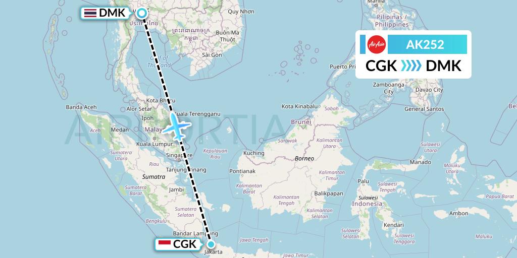 AK252 AirAsia Flight Map: Jakarta to Bangkok