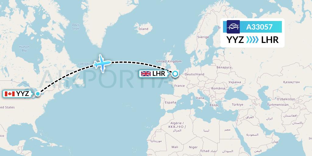 A33057 Aegean Airlines Flight Map: Toronto to London