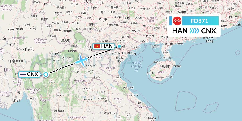 FD871 Flight Status Thai AirAsia Hanoi to Chiang Mai (AIQ871)