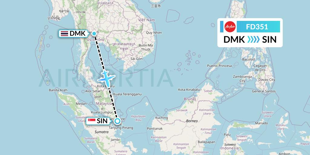 FD351 Thai AirAsia Flight Map: Bangkok to Singapore