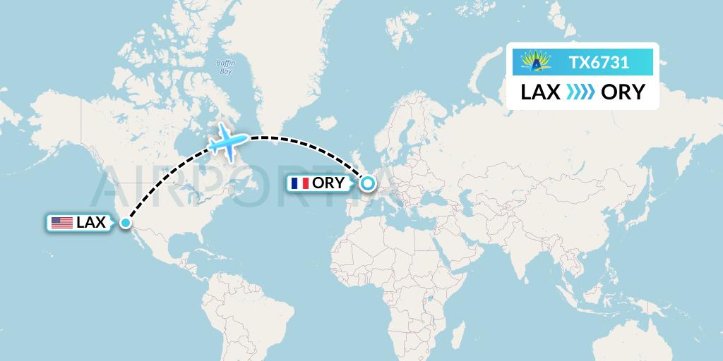 TX6731 Air Caraibes Flight Map: Los Angeles to Paris