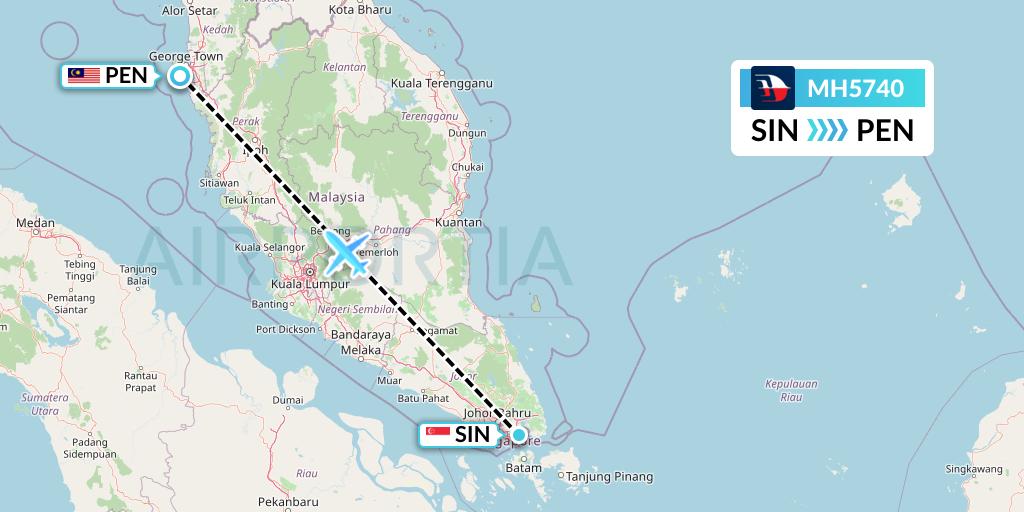 MH5740 Malaysia Airlines Flight Map: Singapore to Penang