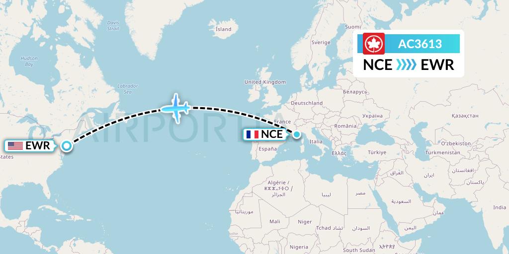 AC3613 Air Canada Flight Map: Nice to New York