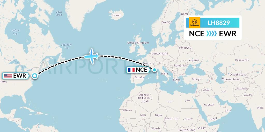 LH8829 Lufthansa Flight Map: Nice to New York