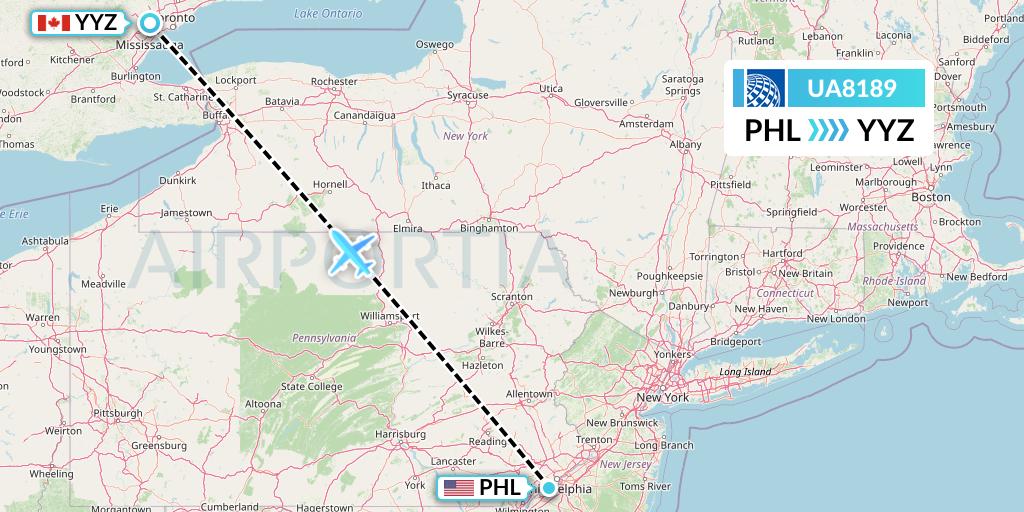UA8189 United Airlines Flight Map: Philadelphia to Toronto