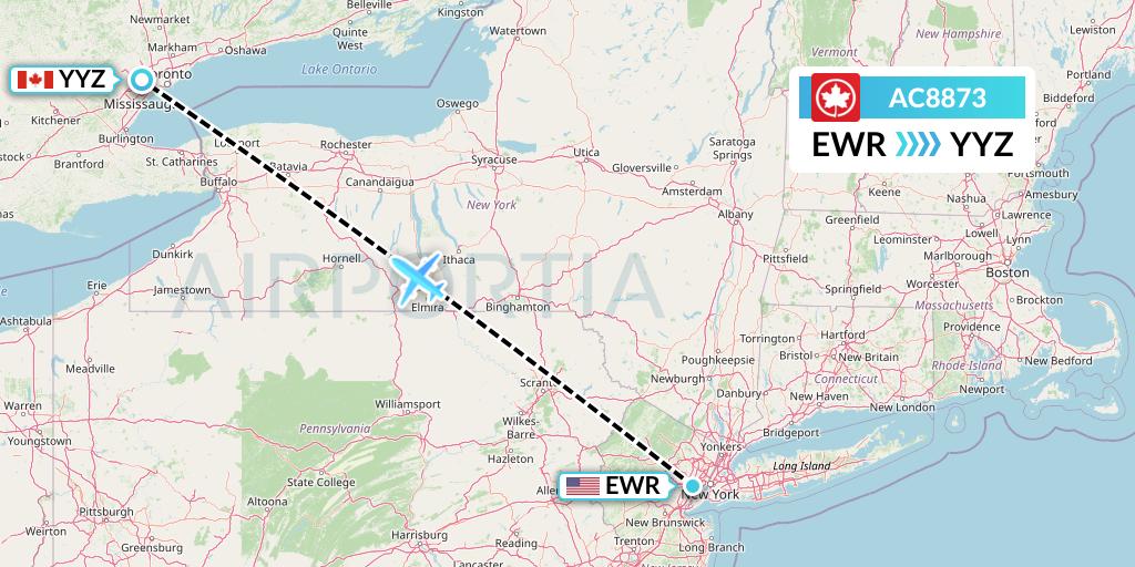 AC8873 Air Canada Flight Map: New York to Toronto