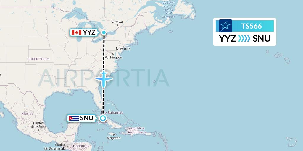 TS566 Air Transat Flight Map: Toronto to Santa Clara