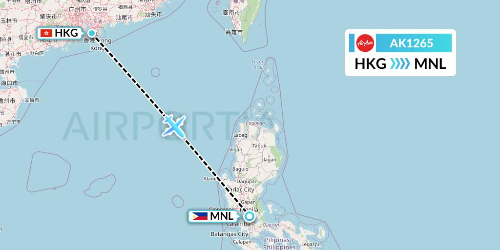 AK1265 AirAsia Flight Map: Hong Kong to Manila