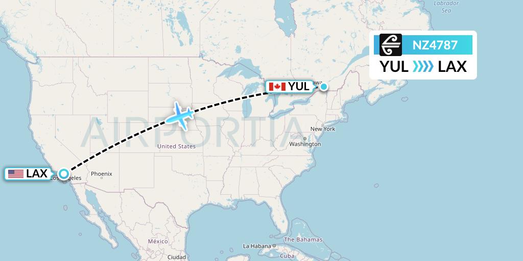NZ4787 Air New Zealand Flight Map: Montreal to Los Angeles