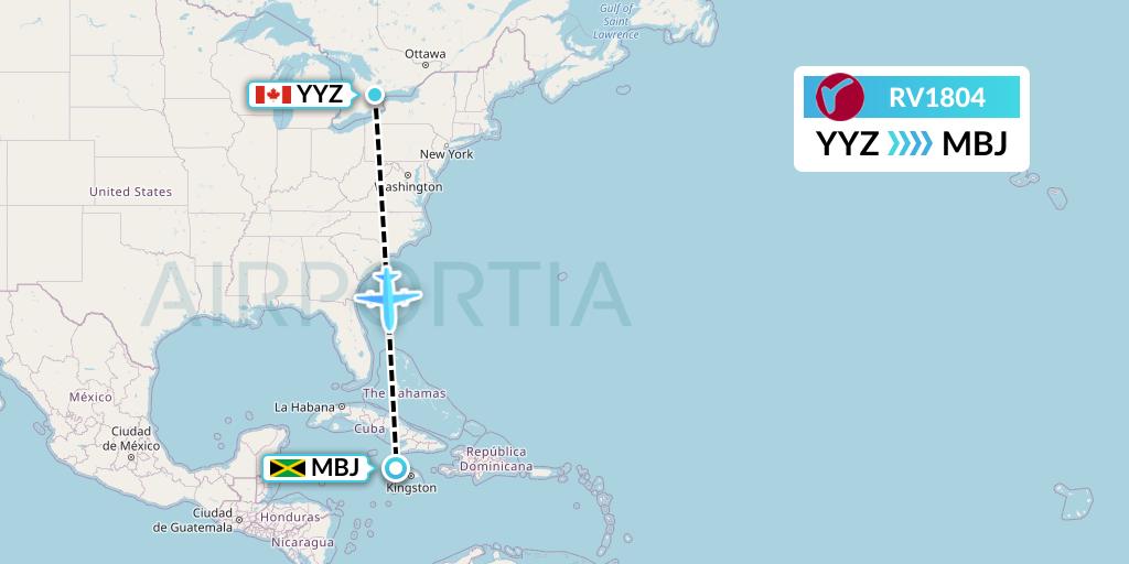 RV1804 Air Canada Rouge Flight Map: Toronto to Montego Bay