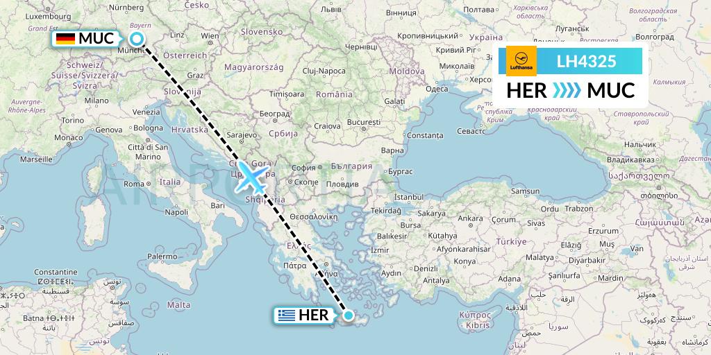 LH4325 Lufthansa Flight Map: Heraklion to Munich