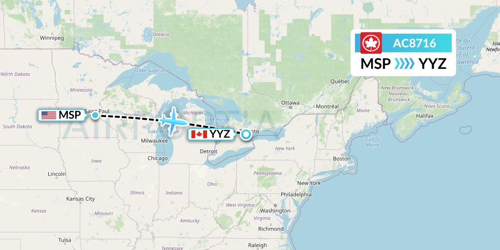 AC8716 Air Canada Flight Map: Minneapolis to Toronto