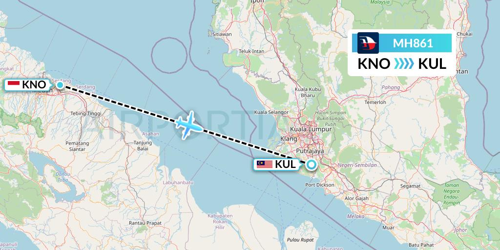 MH861 Malaysia Airlines Flight Map: Medan to Kuala Lumpur