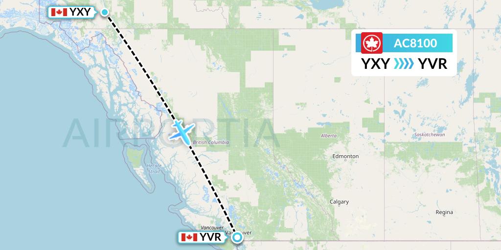 AC8100 Air Canada Flight Map: Whitehorse to Vancouver