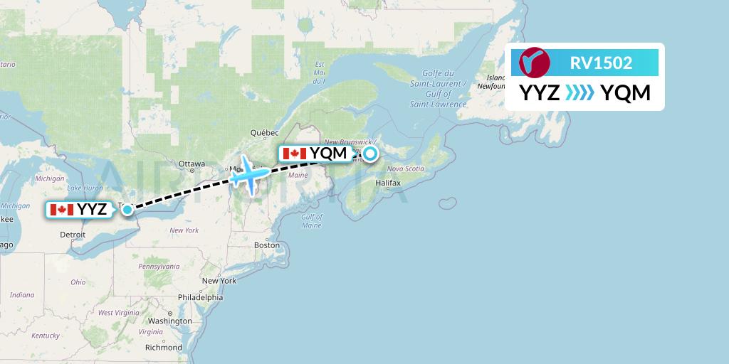 RV1502 Air Canada Rouge Flight Map: Toronto to Moncton