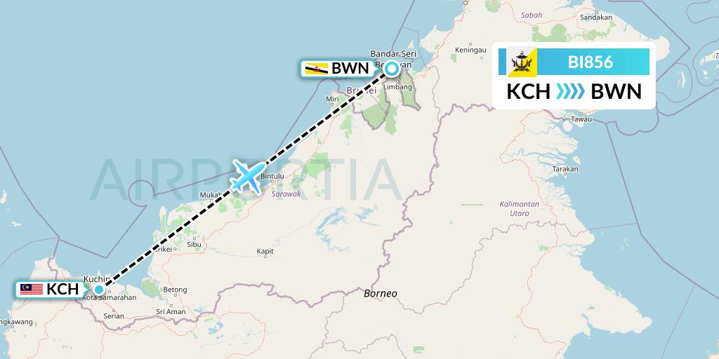 BI856 Royal Brunei Airlines Flight Map: Kuching to Brunei