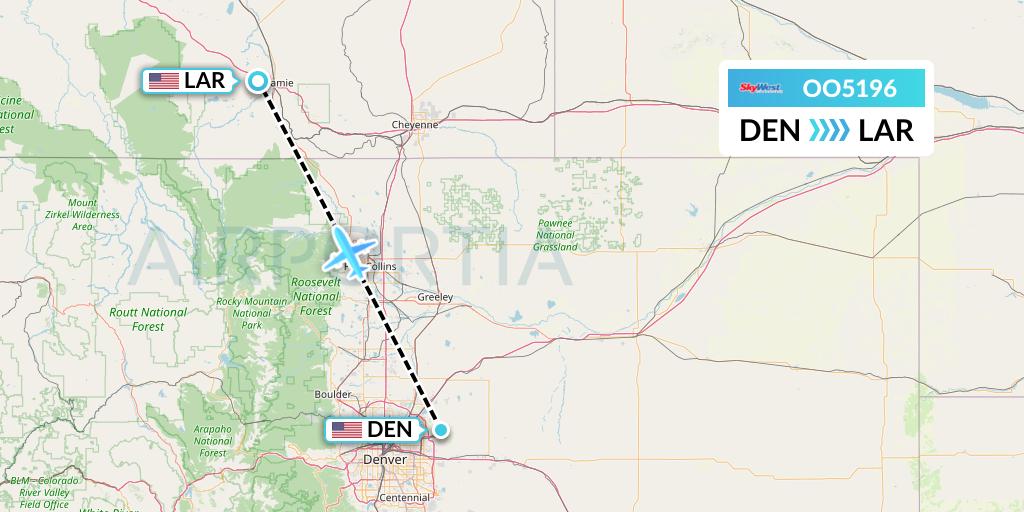 OO5196 SkyWest Airlines Flight Map: Denver to Laramie