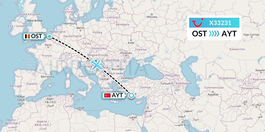 X33231 TUI fly Germany Flight Map: Ostend to Antalya