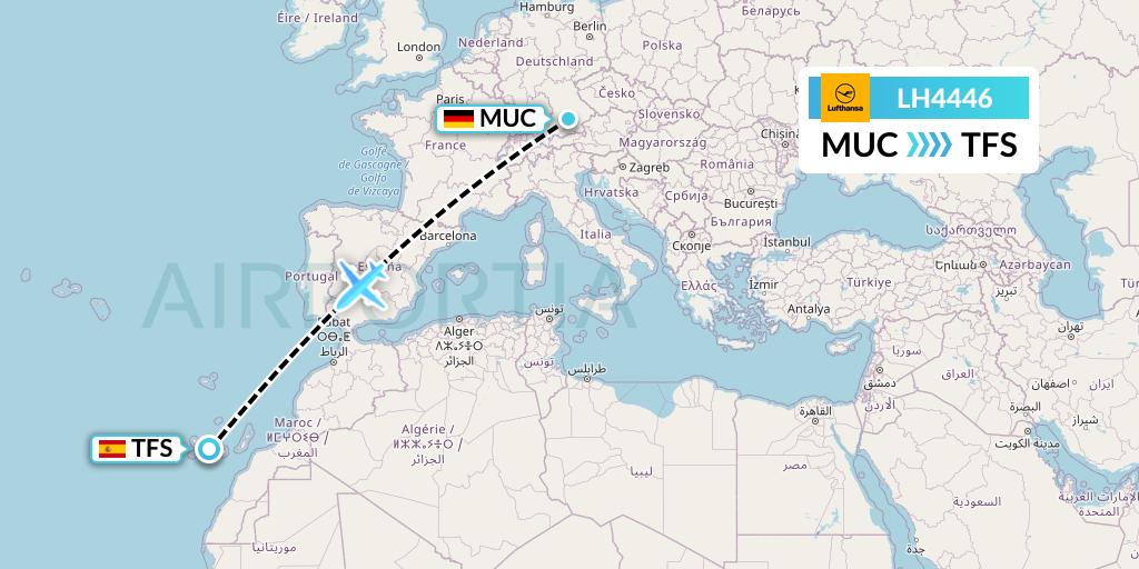 LH4446 Lufthansa Flight Map: Munich to Tenerife