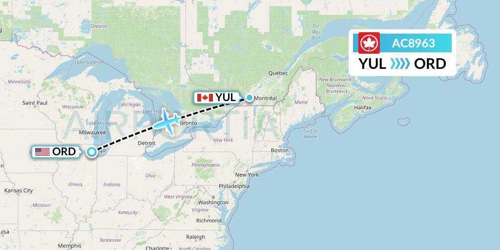 AC8963 Air Canada Flight Map: Montreal to Chicago