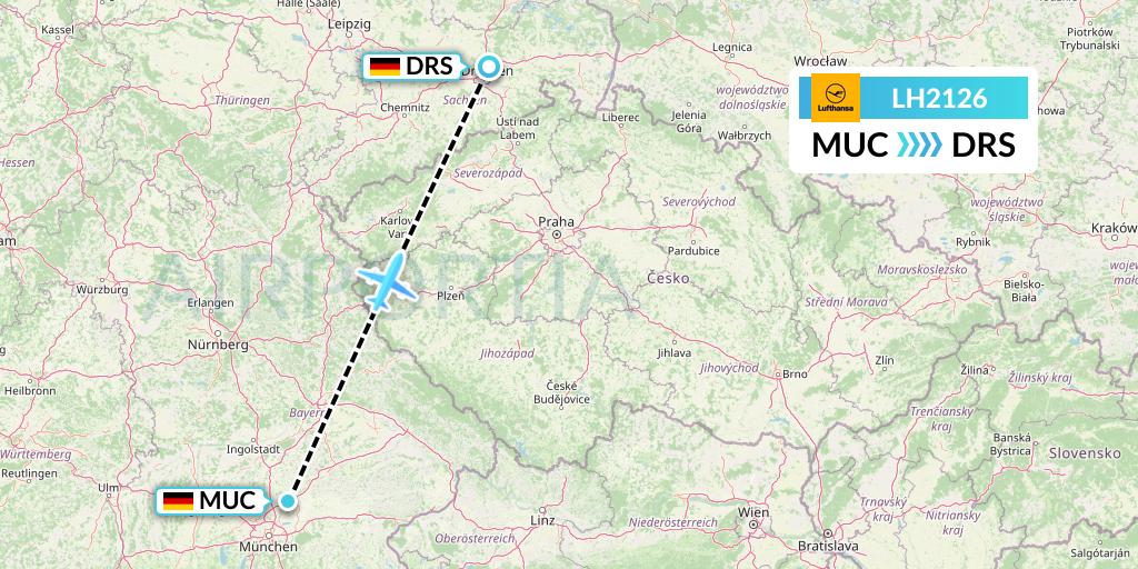 LH2126 Lufthansa Flight Map: Munich to Dresden
