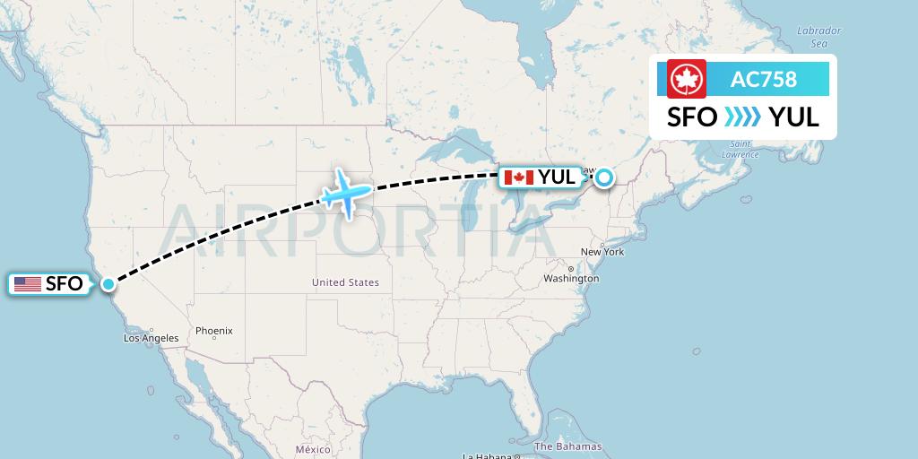 AC758 Air Canada Flight Map: San Francisco to Montreal