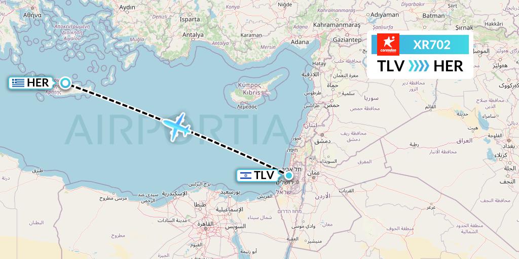 XR702 Corendon Airlines Europe Flight Map: Tel Aviv to Heraklion