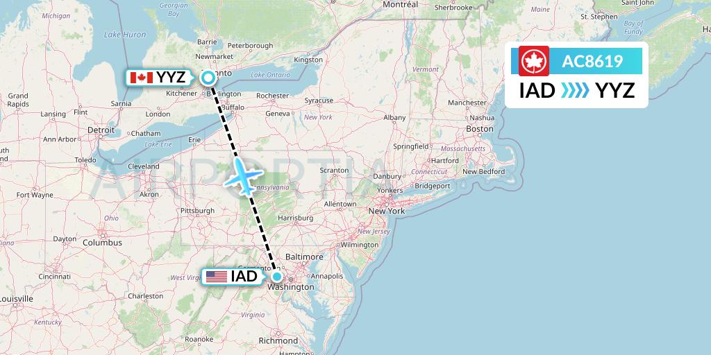 AC8619 Air Canada Flight Map: Washington to Toronto