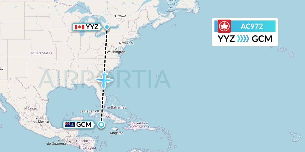 AC972 Air Canada Flight Map: Toronto to George Town