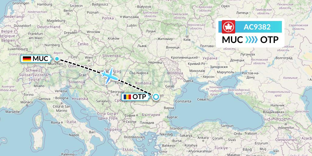 AC9382 Air Canada Flight Map: Munich to Bucharest